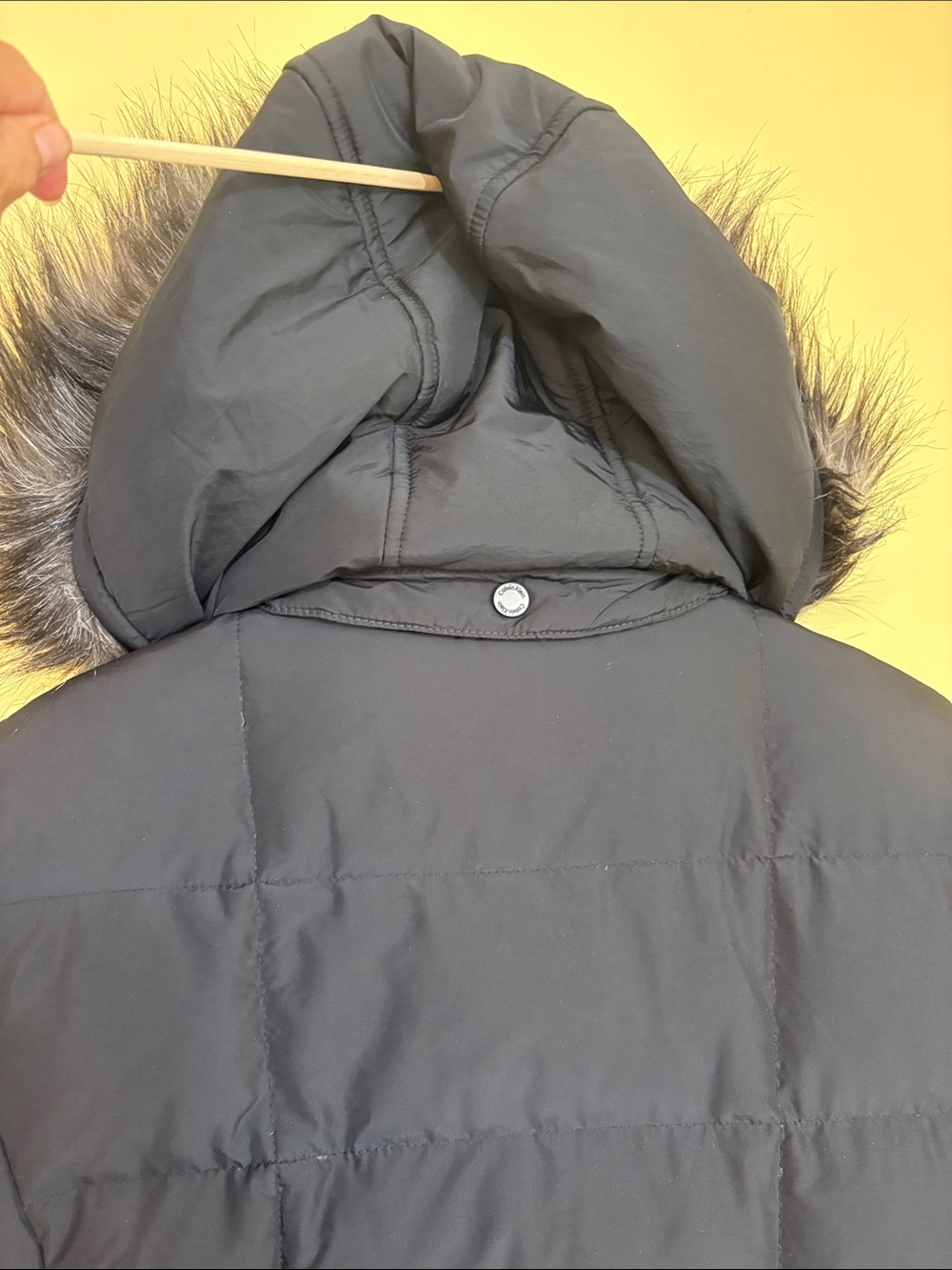 Calvin Klein | Black Long Hooded Puffer Parka Quilted Zip Snap Coat Jacket Small - Picture 10 of 16